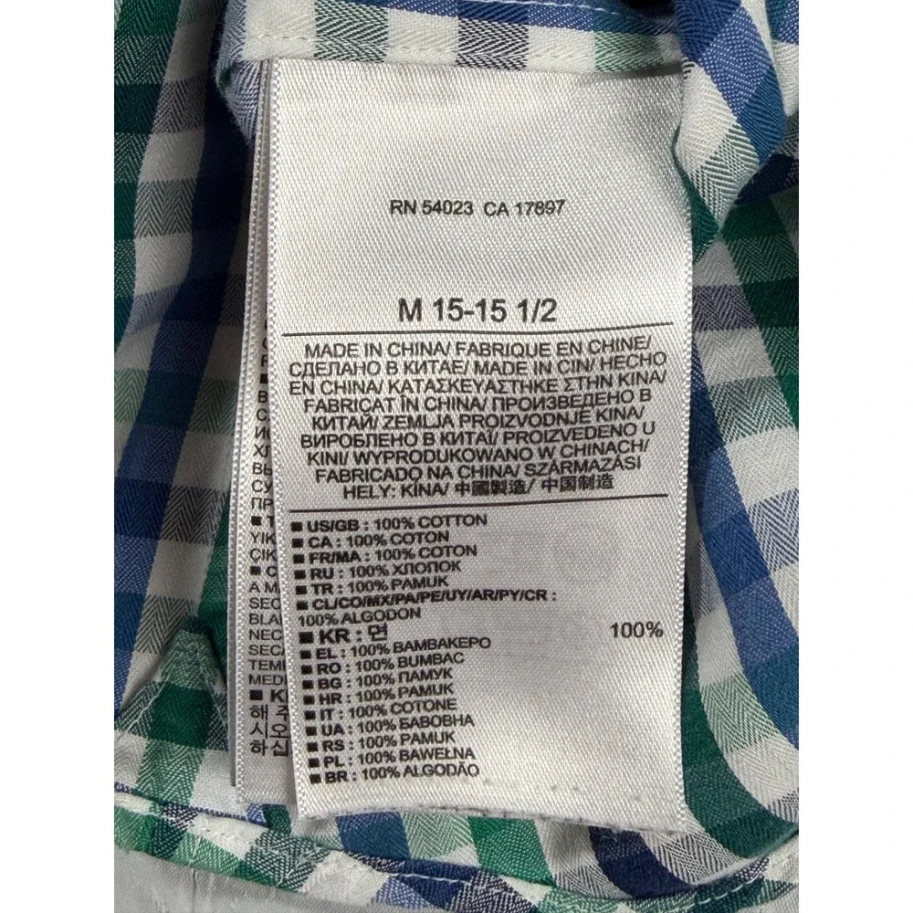Banana Republic Mens Non-Iron‎ Slim Fit Gingham Button Down Shirt Green Blue M